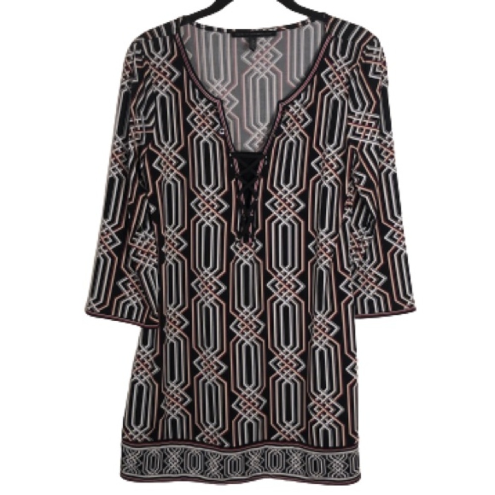 White House Black Market 3/4 Sleeve Printed Mini Dress Medium